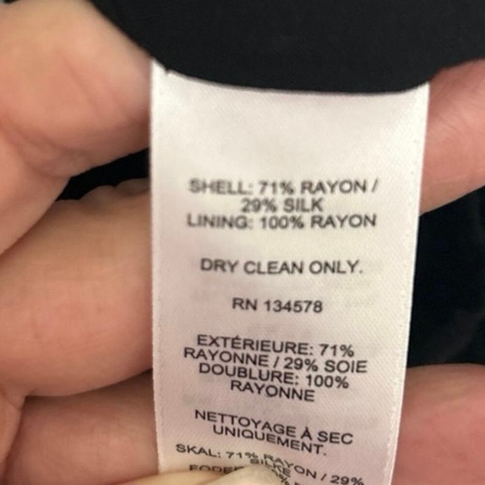 Vineyard Vines Black White Silk Blend Dress Large V Neck Long Sleeve Ruffle Hem - Picture 15 of 16